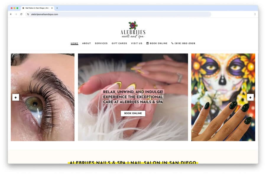 Alebrijes Nails & Spa new website redesign screenshot